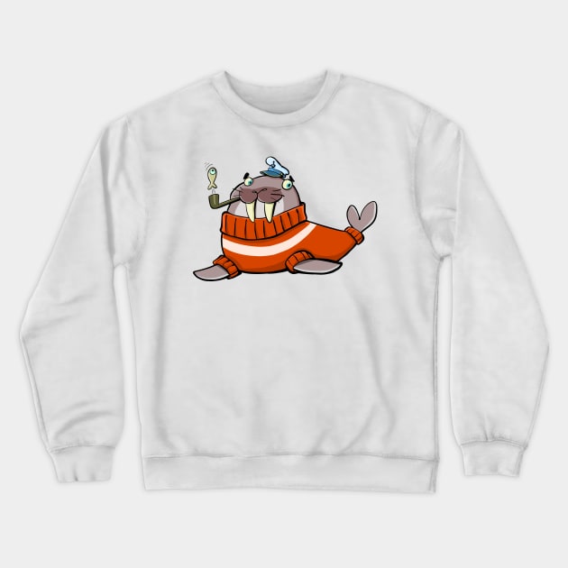 walrus dressed in the style of a North Sea captain in a thick sweater Crewneck Sweatshirt by duxpavlic